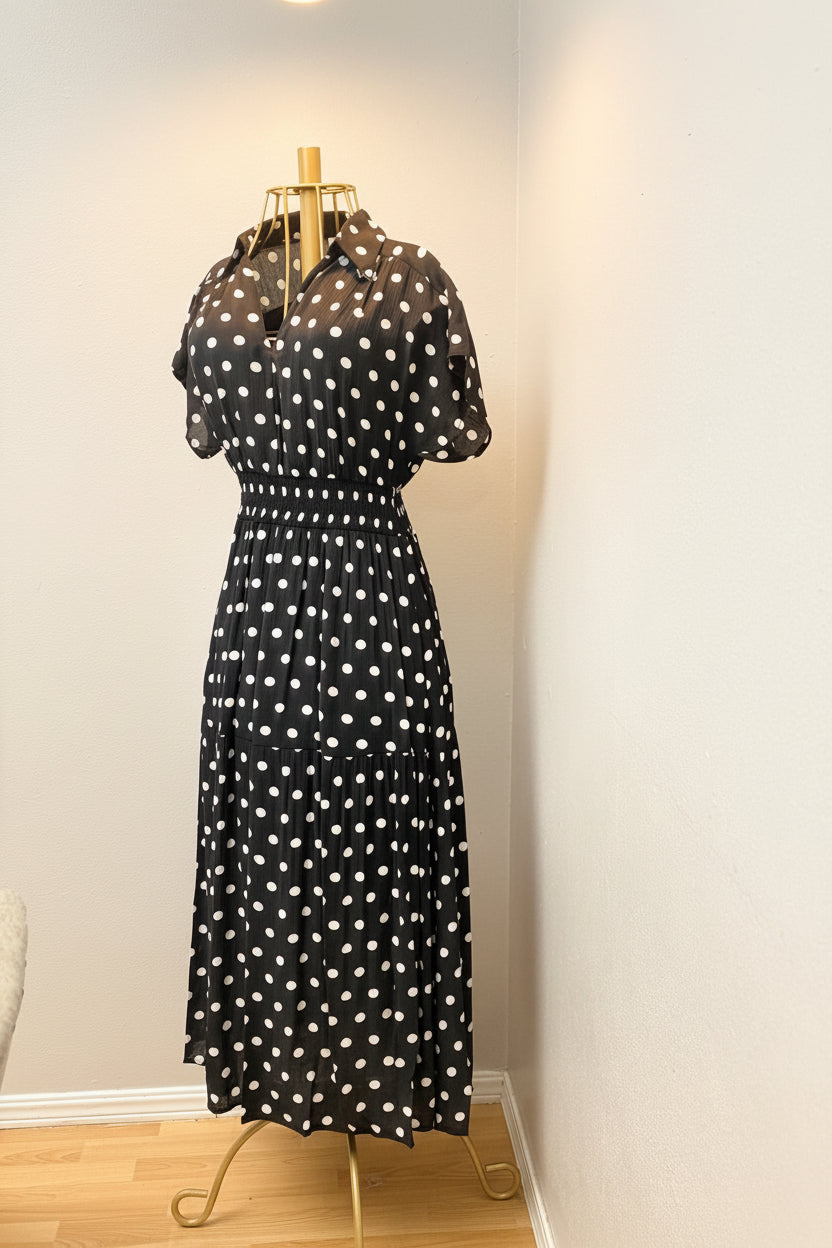 Midnight Dot Tiered Maxi Dress