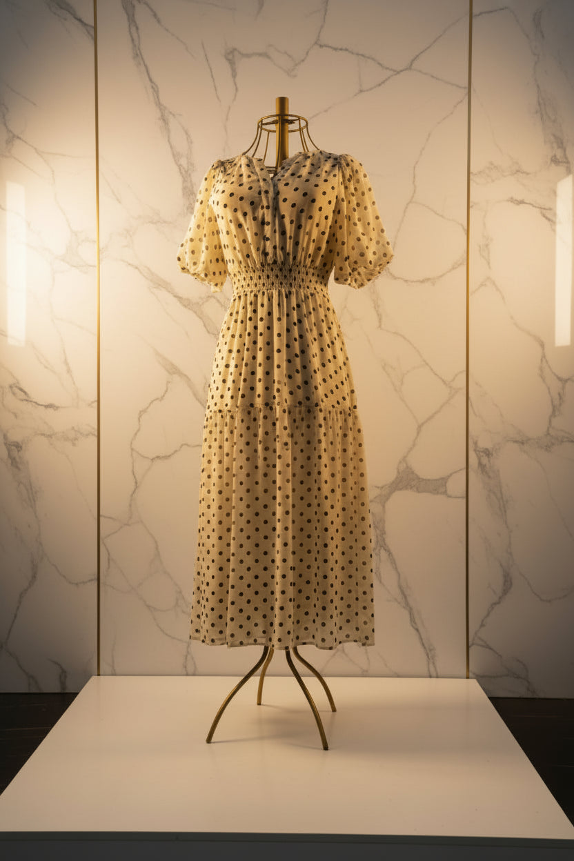 Champagne Dot Flutter Maxi Dress